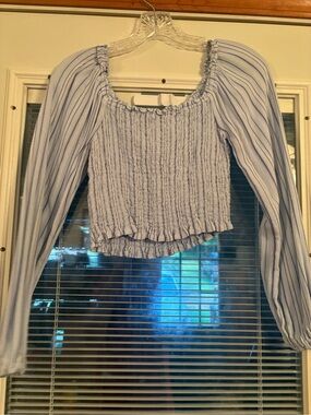 Arizona Jean Company Light Blue Smocked Long Sleeve Crop Top